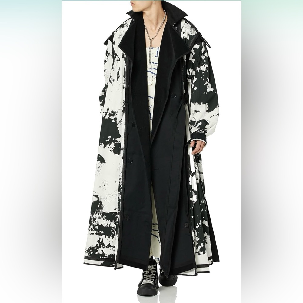 Maison Blanche All Gender Long Sleeve Trench-Coat, Black Print, Sealed W…